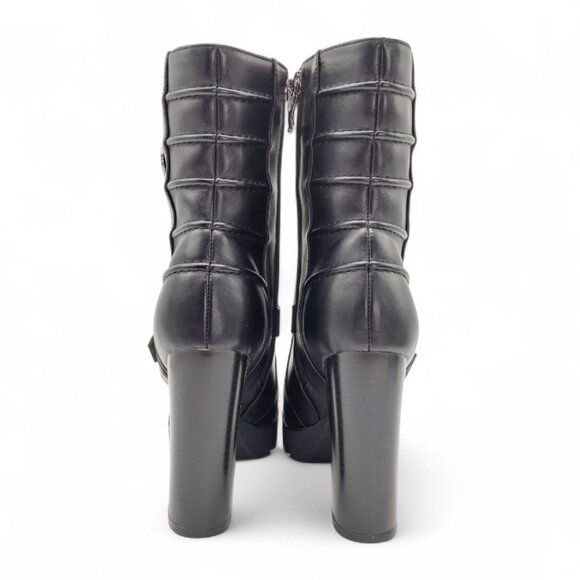 Milwaukee Women's Size 9 Black Leather Lace Up Block Heel Buckle Strap Moto Boot - Picture 13 of 14